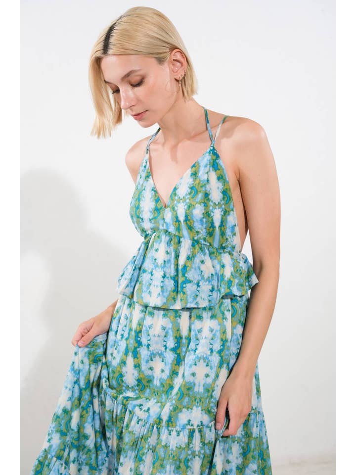 BLUE MULTI A printed woven maxi dress - FD1187 for wholesale on Faire3