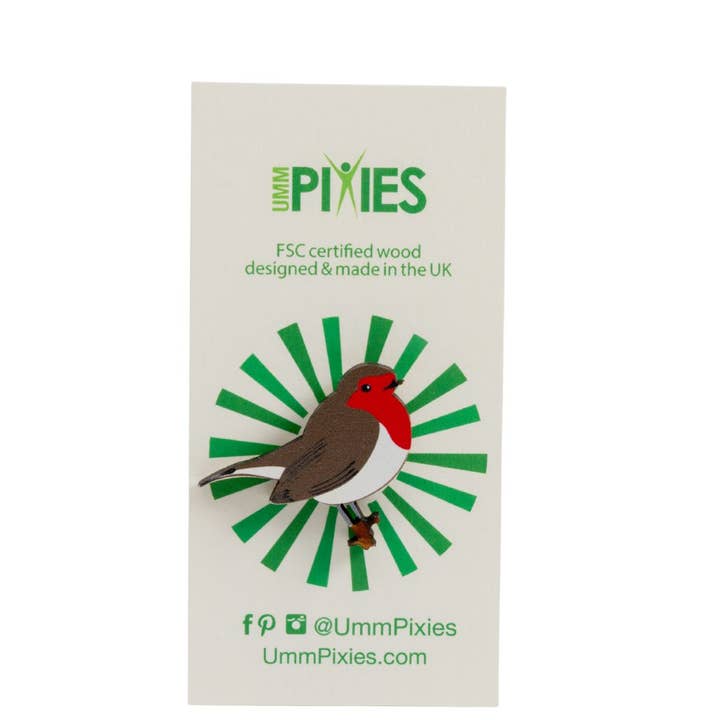 Spilla in legno di Robin per la vendita all'ingrosso da parte di UmmPixies