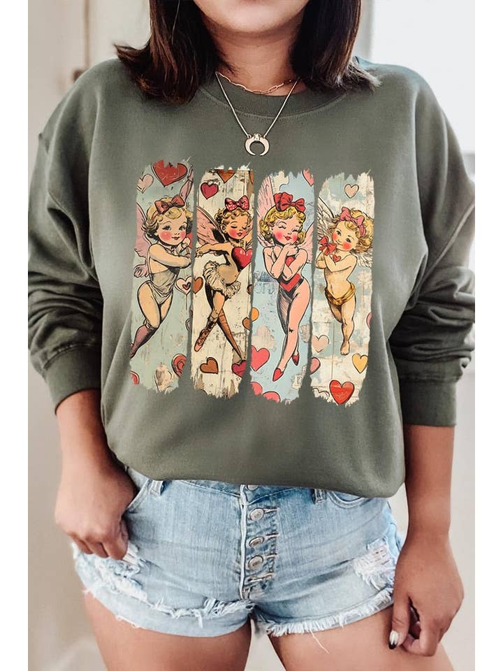 COLORBEAR - Wholesale T-Shirt (Graphic) - Unisex - Retro Cupid Graphic Fleece Sweatshirt14