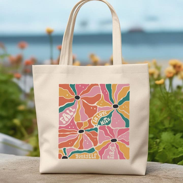 Fall in Love with Yourself Canvas Tote Bag for wholesale by Sister Ray