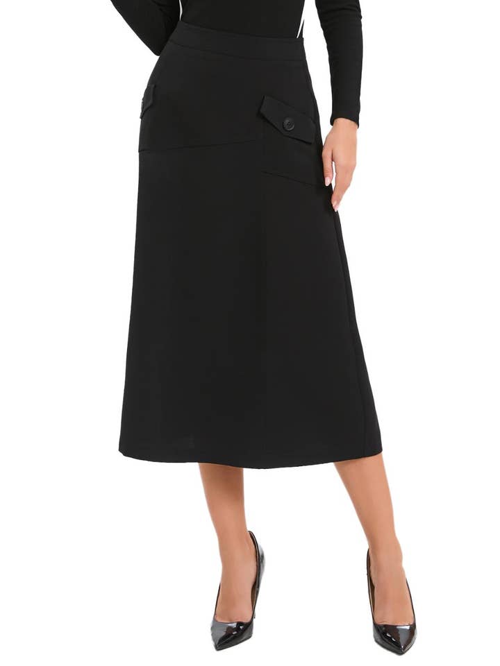 Volledig gevoerde midirok in A-lijn met zakken voor wholesale door Miss Finch NYC