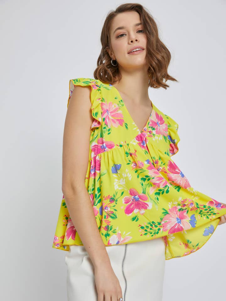 top babydoll de manga corta con mangas onduladas para venta al por mayor de MILEY + MOLLY