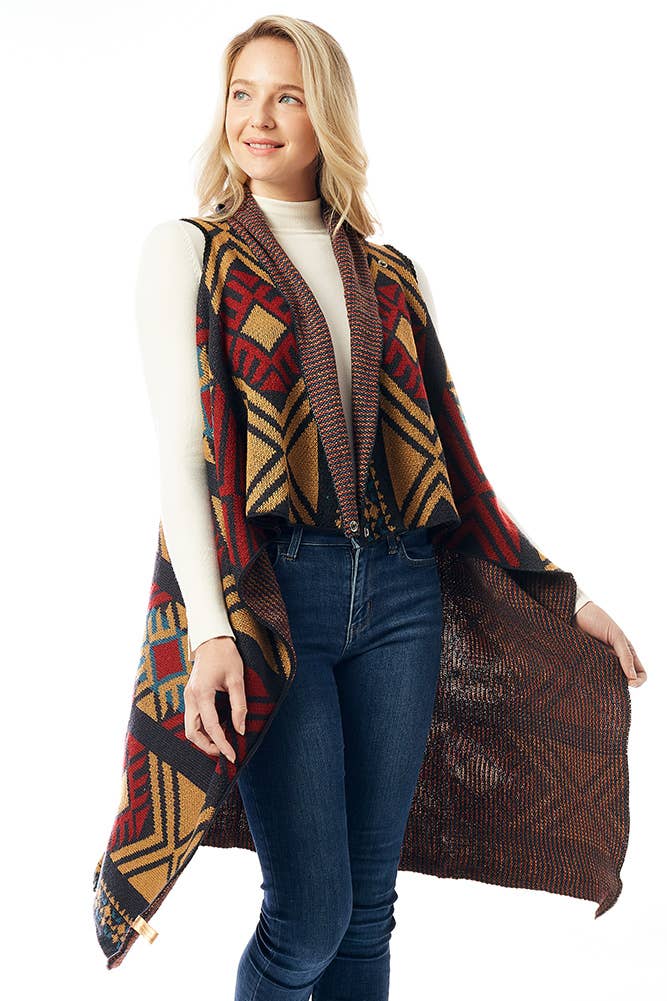 Hana - Wholesale Outerwear Vest - Women's - Aztec Pattern Vest with Button9