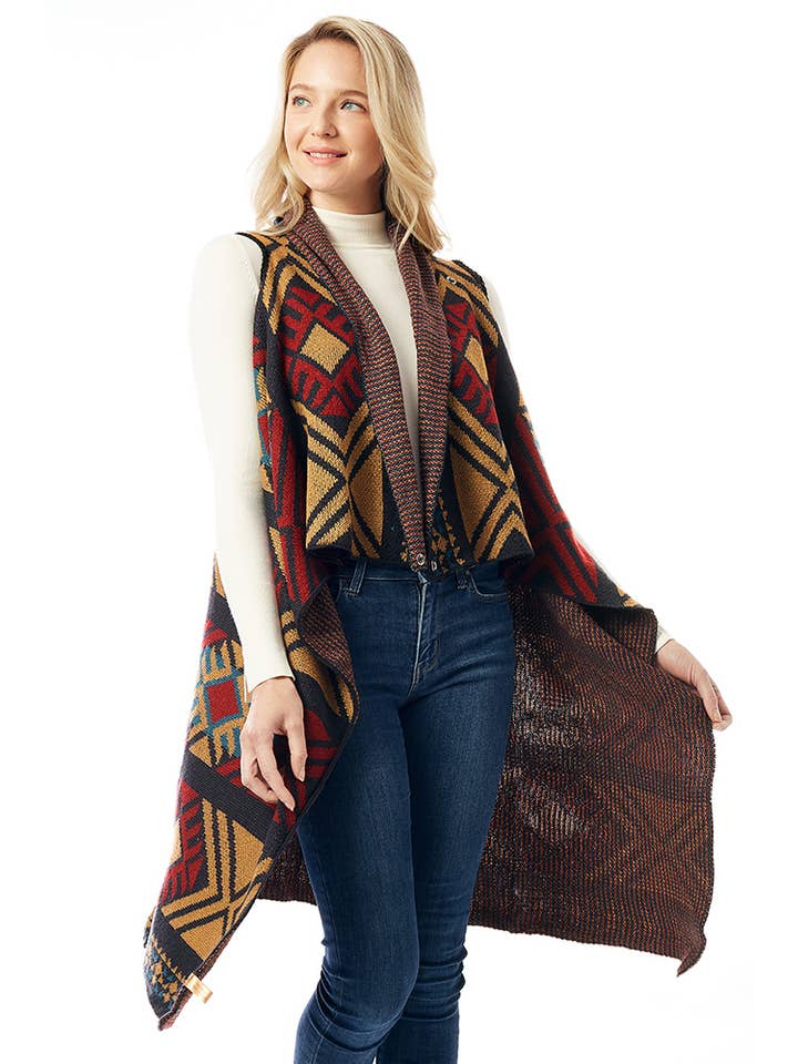Hana - Wholesale Outerwear Vest - Women's - Aztec Pattern Vest with Button9