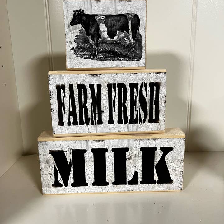 Farm Fresh Milk Block Set for wholesale by Thompsons Handmade Country LLC