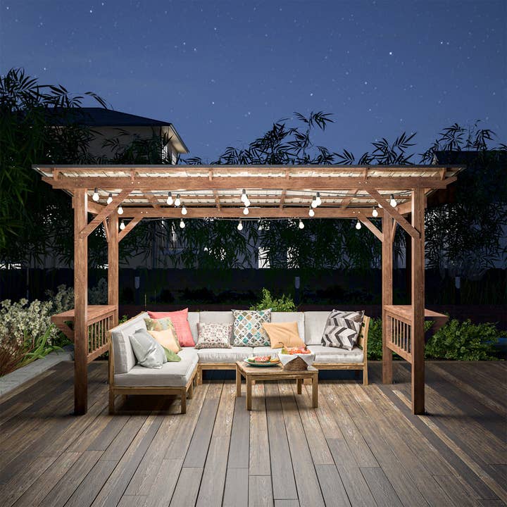 13'x6.5' Wooden Pergola Grill Gazebo w/Metal Roof & Bulbs for wholesale by 39F Inc.