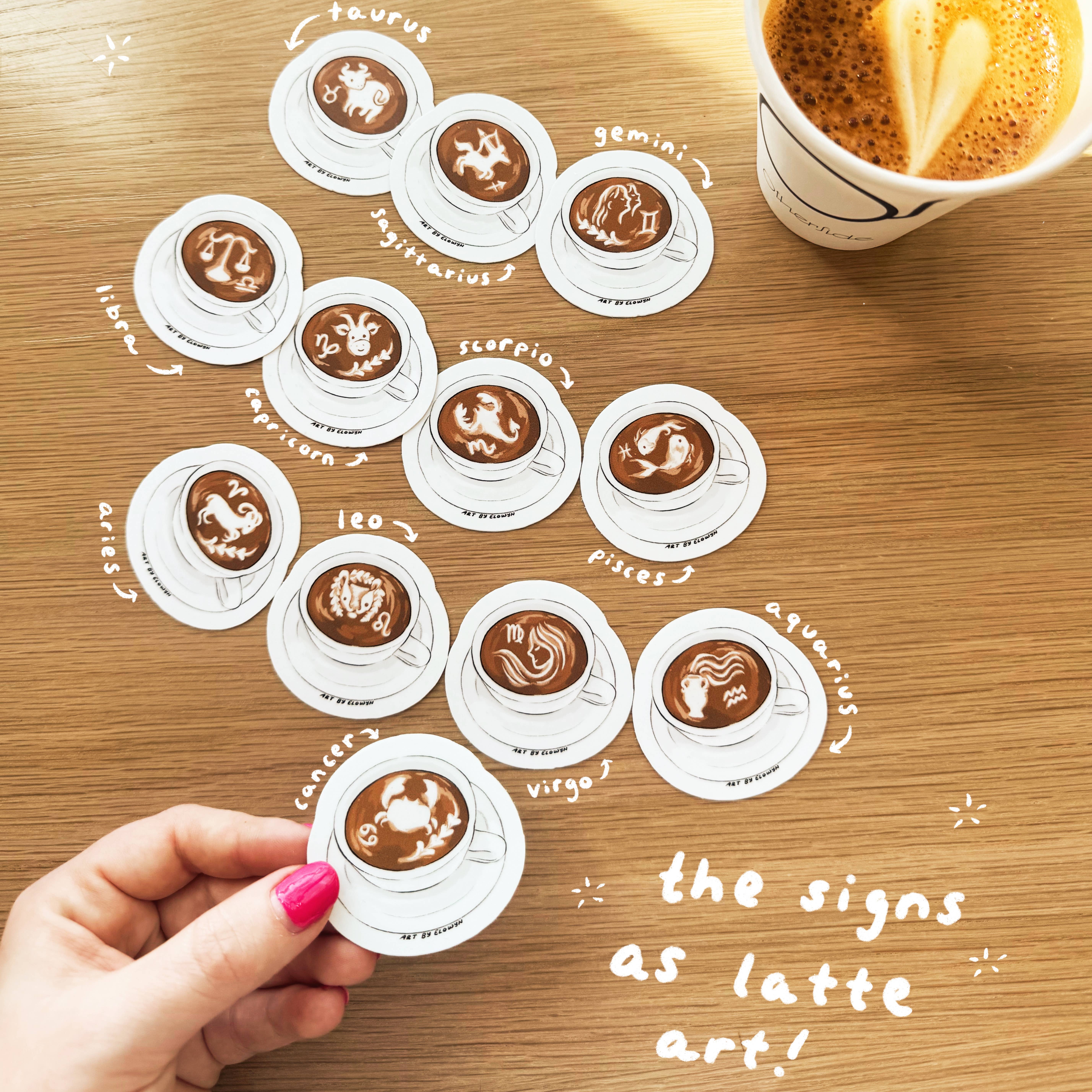 Art By Elowyn - Wholesale Sticker - Mini Zodiac Koffiekop Latte Art Stickers11