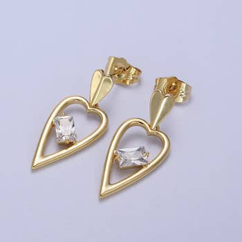 14K Gold Filled Baguette Fan Drop Dangle Clear Stud Earrings