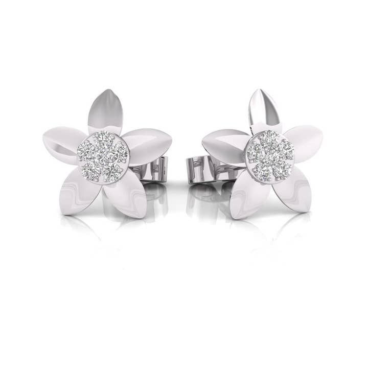 Natürliche Diamant-Blumenohrstecker aus 10-karätigem Weißgold für den Großhandel von TimeLe$$ Classics