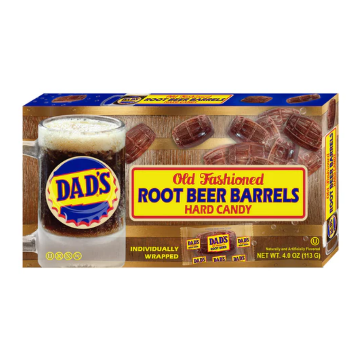 I Got Your Candy - Wholesale Hard Candy - Dad's Old Fashioned Root Beer Barrels Theater Box 4oz - 12ct0