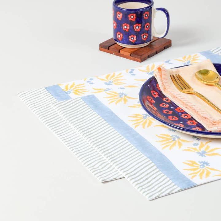 Individual de Mesa com Estampa Floral Feita à Mão - Azul por atacado de Eyaas