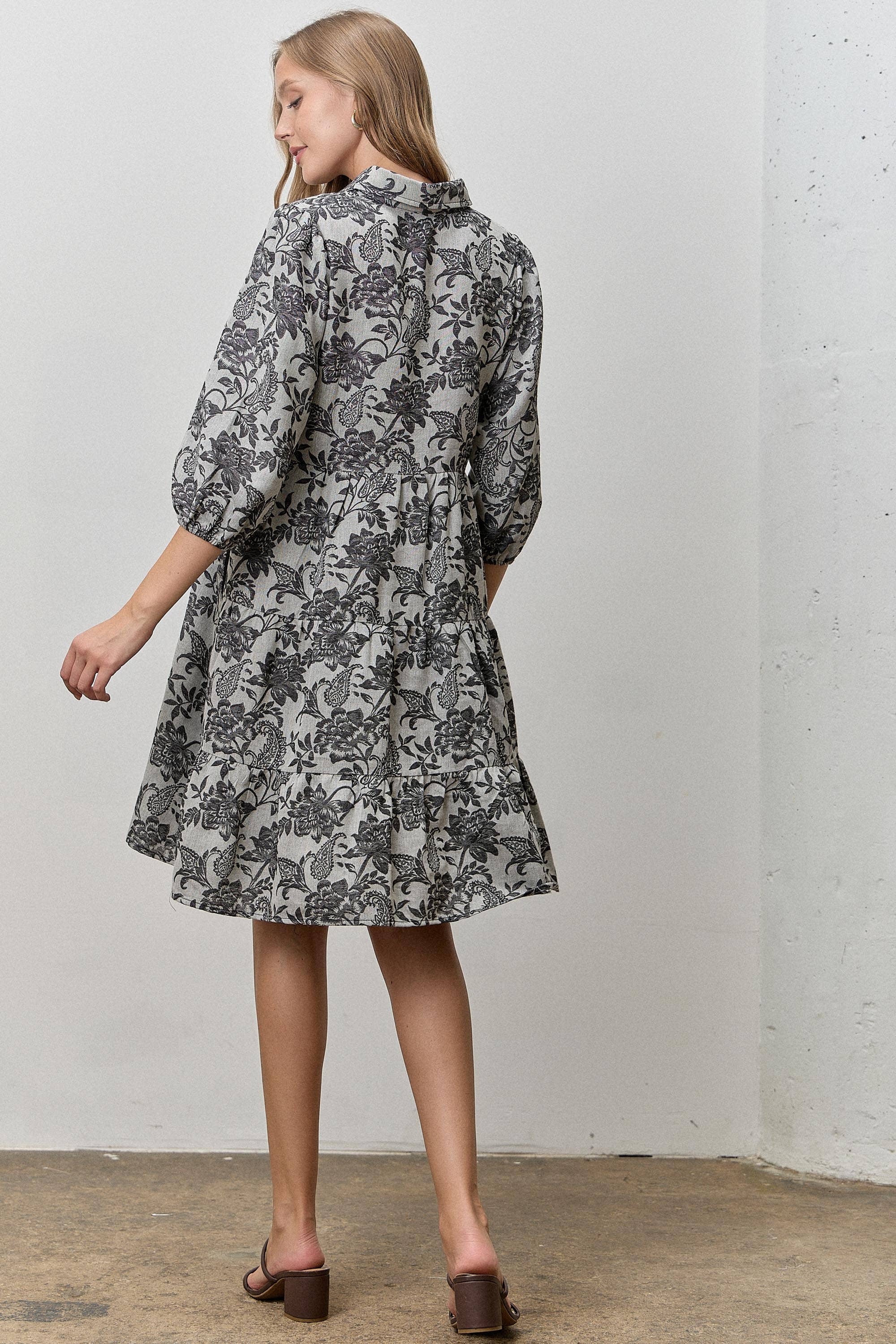 Polagram by Wellmade USA - Wholesale Dress - Women's - PRINTED TIERED BUTTON UP MIDI DRESS8