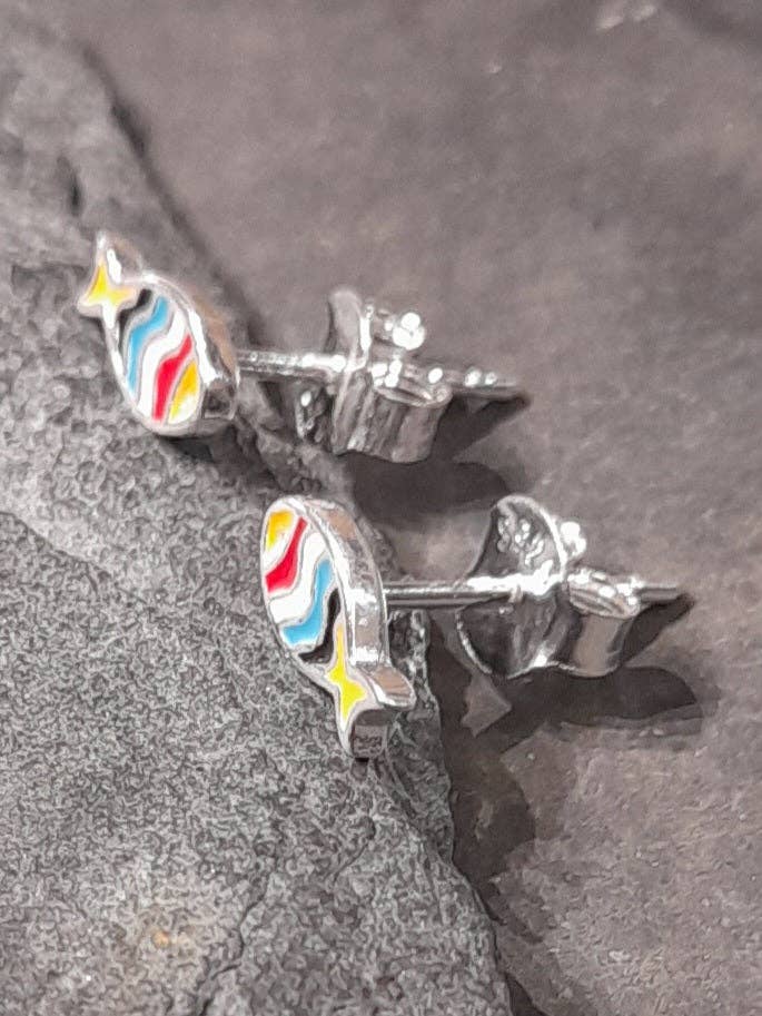 SS758B - ENAMEL FACED MULTI FISH 9 X 4MM EARRING for wholesale by Bluelily925silver