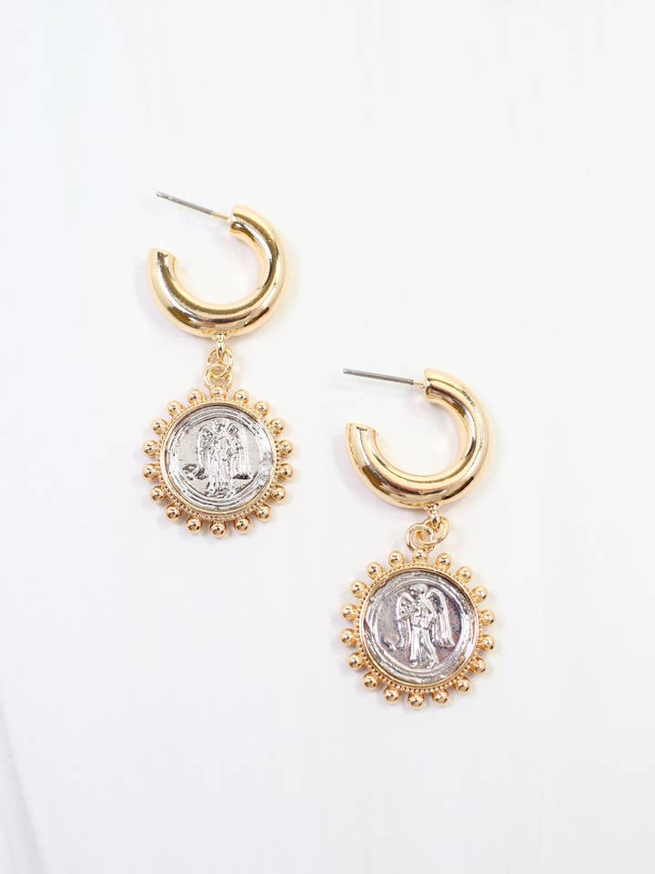 Kirksville Coin Dangle Hoop Earring Gold for wholesale by Caroline Hill