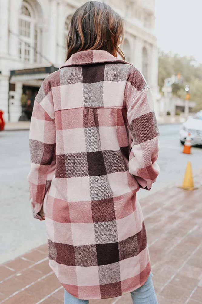 UNISHE - Wholesale Shirt Jacket/Shacket - Women's - Lapel Button Pocket Long Plaid Shacket CY0238