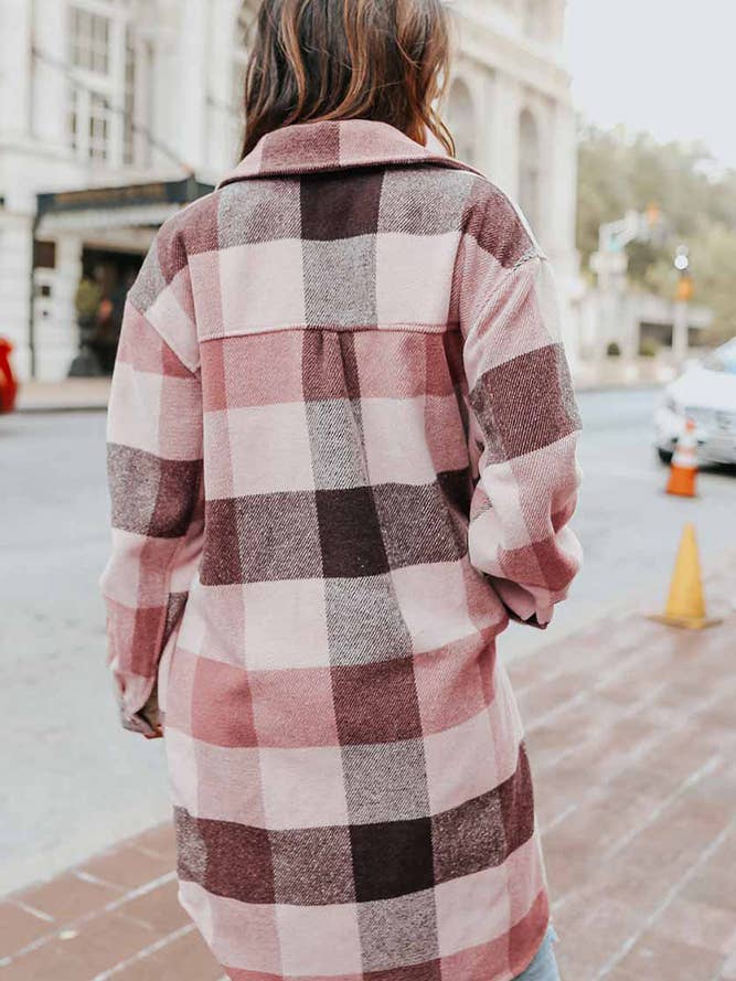 UNISHE - Wholesale Shirt Jacket/Shacket - Women's - Lapel Button Pocket Long Plaid Shacket CY0238