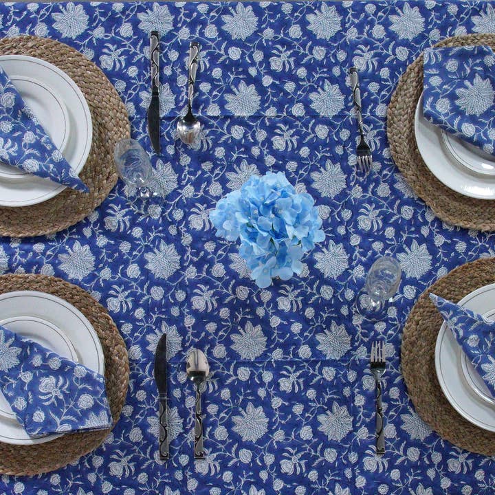 Fabricrush - Wholesale Tablecloth - Dark Blue Block Print Cotton Cloth Tablecloth
