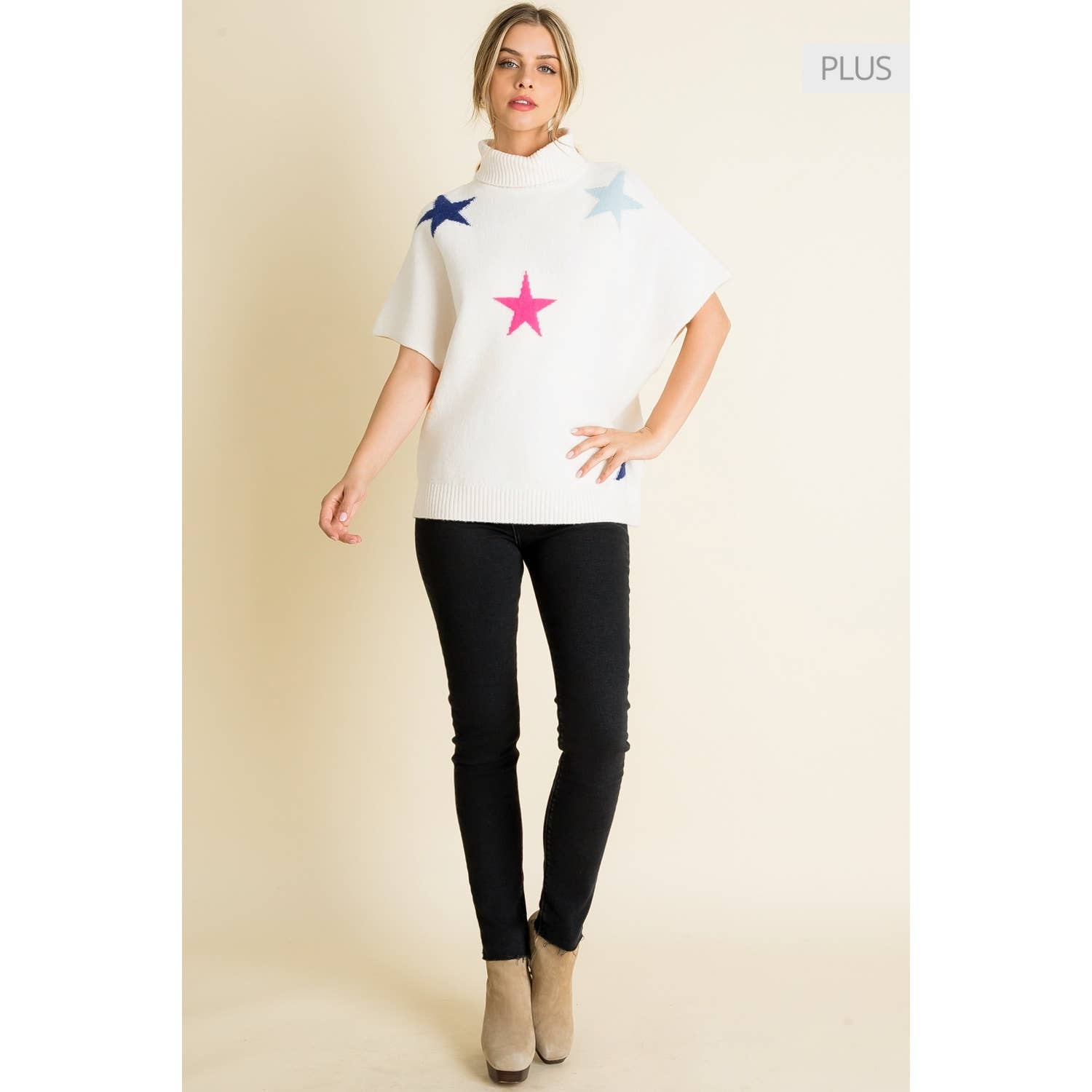 CREAM /Size XL/ Star Pattern Poncho for wholesale on Faire3