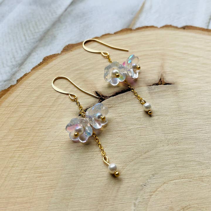 Same Sunset Design - Wholesale Dangle Earrings - Glass & Pearl Fairycore Earrings, Cottagecore Jewelry