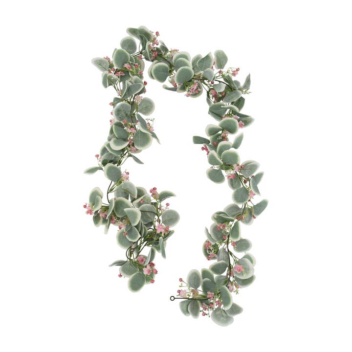 Tremont Floral Supplies - Wholesale Bunting/Garland - 70" Eucalyptus, Baby's Breath & Pink Flower Garland