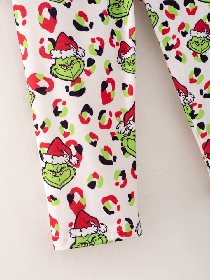 littleoneusa - Wholesale Sleepwear Set - Kids - Christmas Grinch Leopard Girl Pajamas Sleepwear Kids Clothes