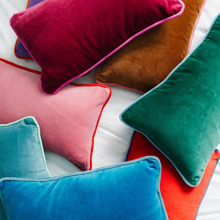 Furbish Studio - Wholesale Lumbar Pillow - Charliss Velvet Lumbar Pillow - Light Pink + Cherry - Case Only1