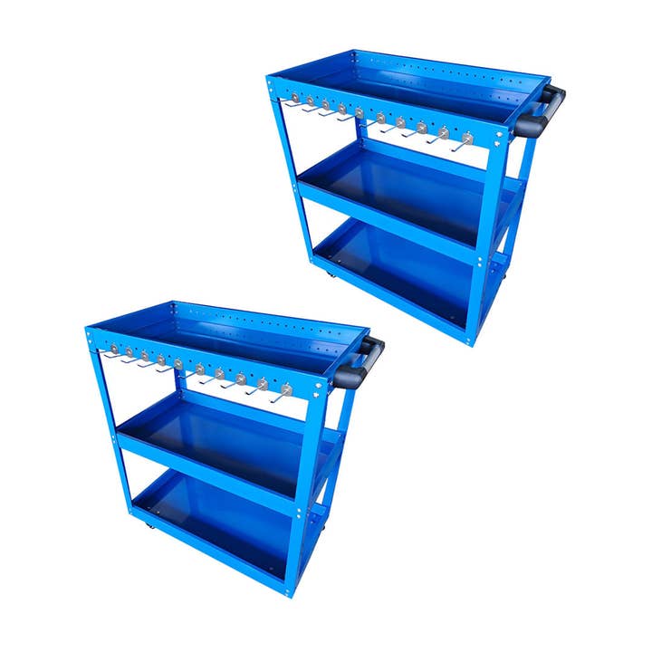 SOGA 2X 3 Tier Tool Storage Cart Portable Service Utility Heavy Duty Mobile Trolley with Hooks Blue for wholesale by SOGA International Pty Ltd