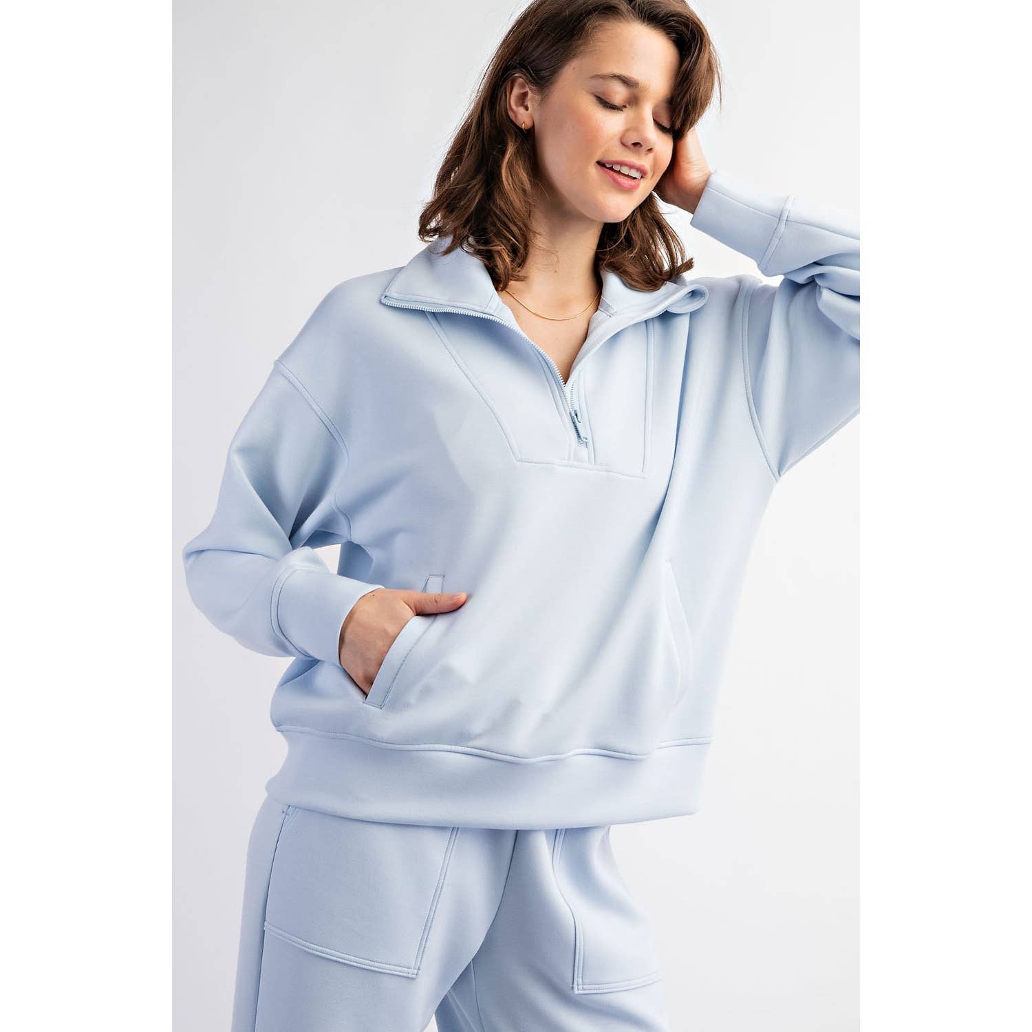 Rae Mode - Vendita all'ingrosso Felpa - Donna - PULLOVER CON COLLO A IMBUTO E ZIP A QUARTO IN MODAL SCUBA57