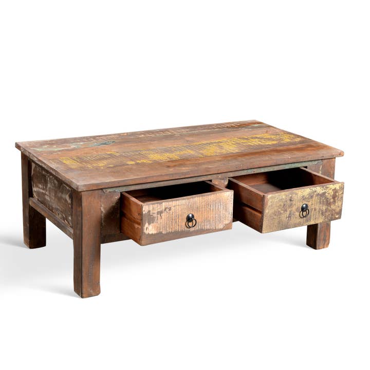 Timbergirl - Wholesale Coffee Table - Reclaimed Wood Coffee Table With Double Drawers2