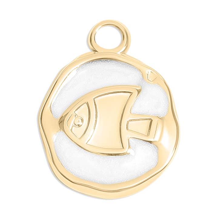 18K Gold PVD Fish White Epoxy Charm for wholesale by WJW