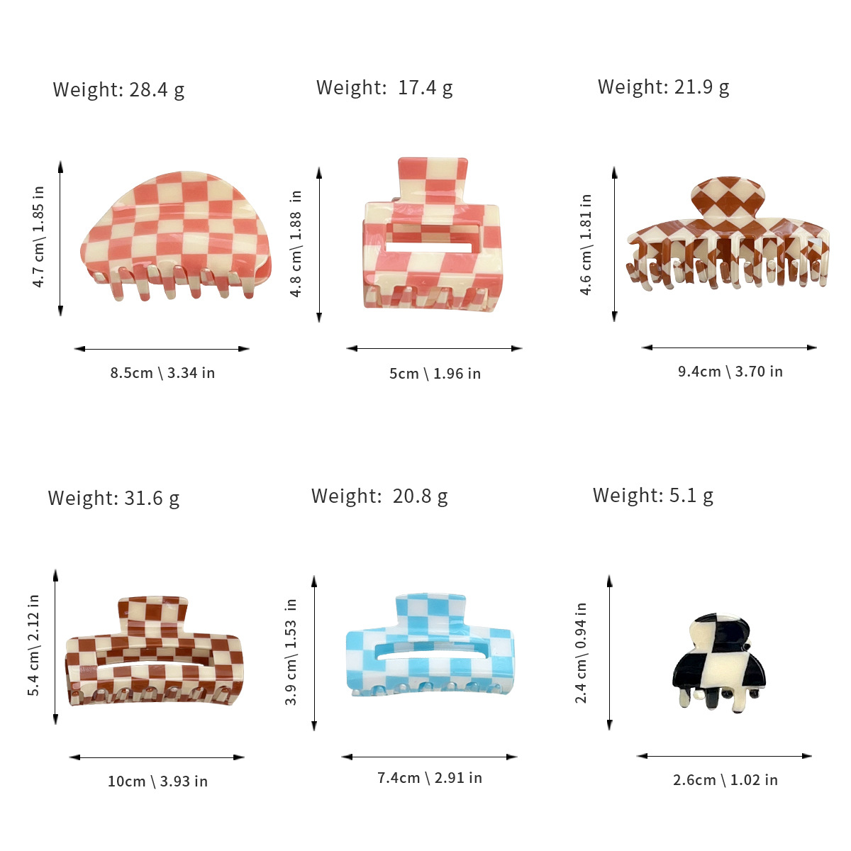 ACCITY - Wholesale Hair Clip - Women's - Checkerboard Hair Claw – Candy Color Acetate Look_CWMM1008449