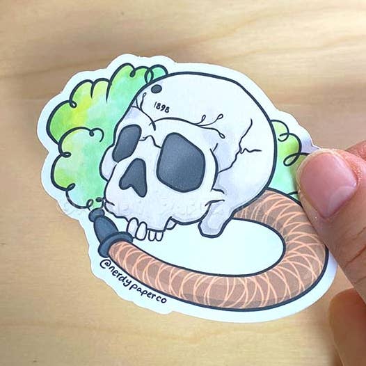NERDY PAPER CO. - Wholesale Sticker - Hookah Skull - Hand Drawn Waterproof Vinyl Sticker0