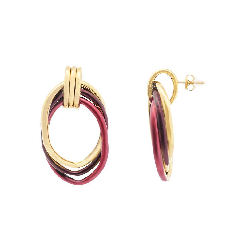 AMORINO SRL - Wholesale Stud/Post Earrings - ENAMELLED TRIPLE CIRCLE DANGLE EARRINGS - YNK24100B6982