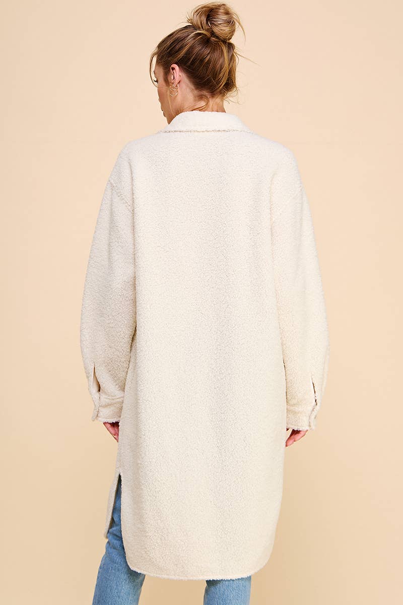 Dusty Rose Long Sherpa Shacket with Pockets for wholesale on Faire8