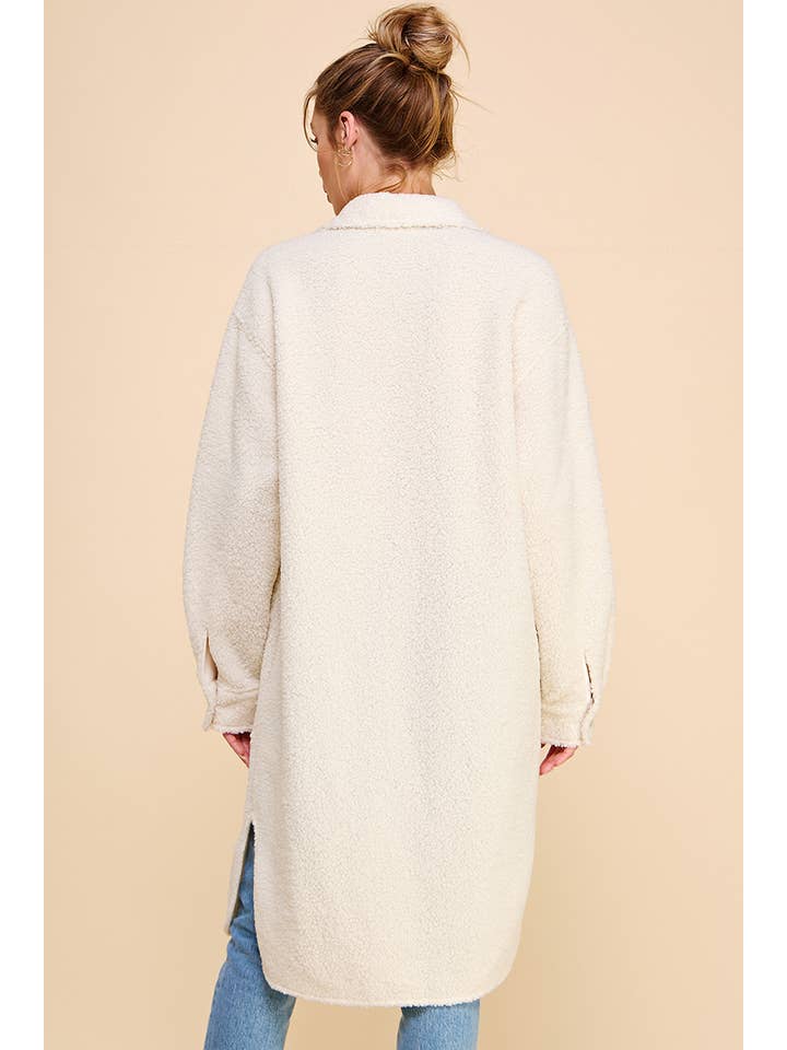 Dusty Rose Long Sherpa Shacket with Pockets for wholesale on Faire8