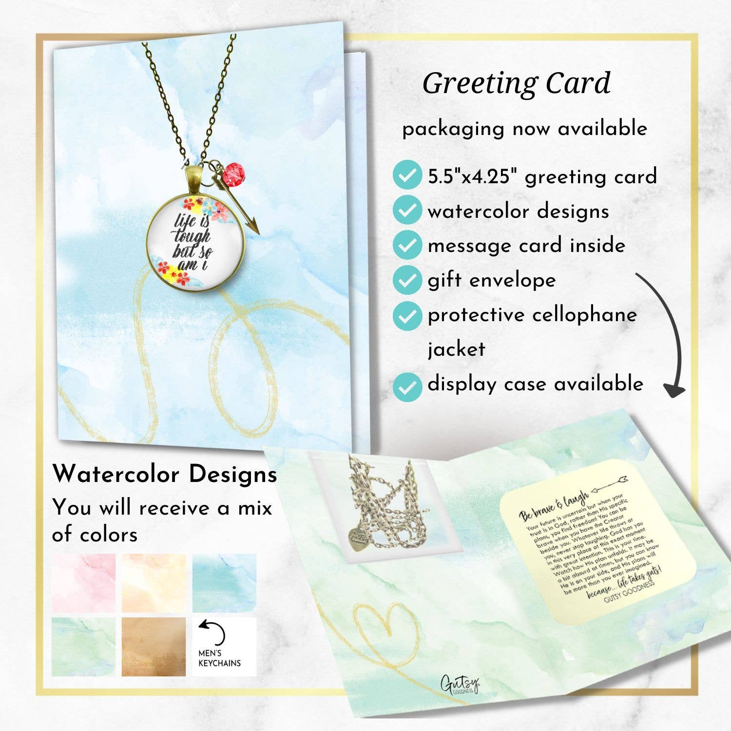 Gutsy Goodness - Wholesale Pendant/Charm Necklace - Life is Tough Necklace But So Am I Women Strength Card3