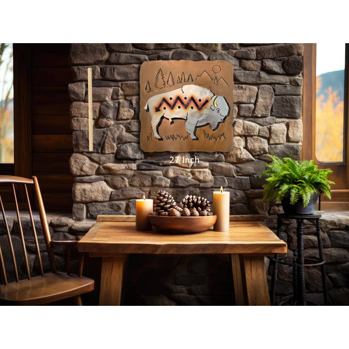 Crooks Designs - Wholesale Wall Accent - Bison Metal Art, Buffalo Cutout, Sunset Swirl Finish
