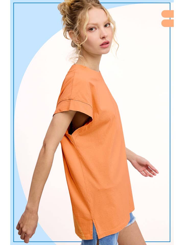 La Miel - Vente Tunique – femme - MCT7689-Haut à manches courtes et encolure ras-du-cou délavé au minéral20