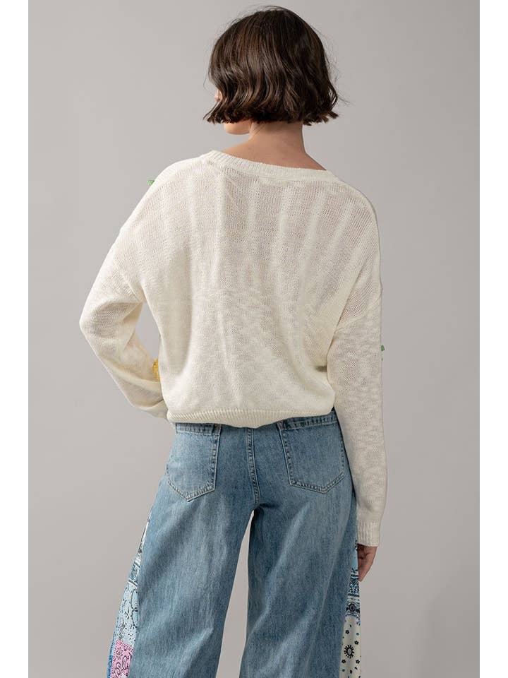 IVORY Multicolor Gingham Bow Crew Neck Knit Sweater for wholesale on Faire