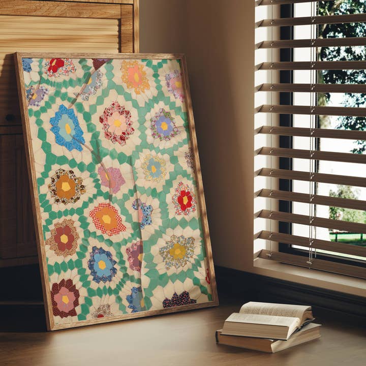 Laurenspired - Wholesale Art Print - Green Quilt wall art, collage art, cozy cottage art print3