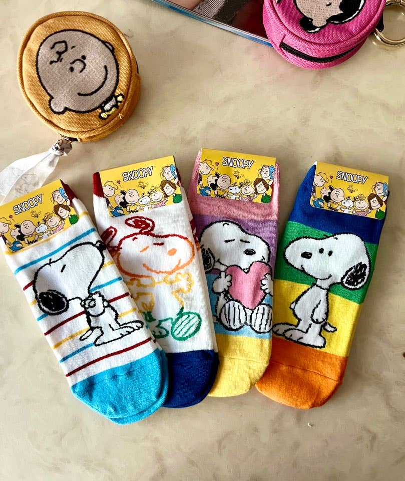 K-Wonderland - Wholesale Sokken - Dames - Peanuts Snoopy Charlie Bruine enkelsokken/ katoen, ultrazacht5