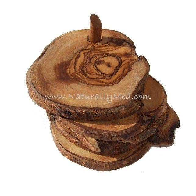 Olive Wood Rustic Coaster Set for wholesale by Naturally Med Inc.