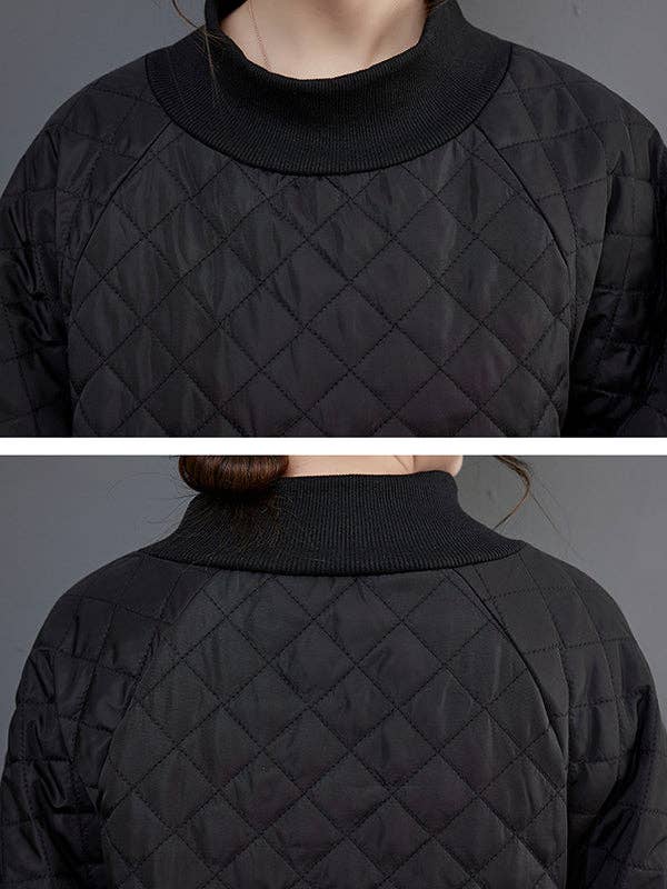 BLACK Casual Long Sleeves A-Line Rhombic Falbala High-Neck Midi Dresses for wholesale on Faire9