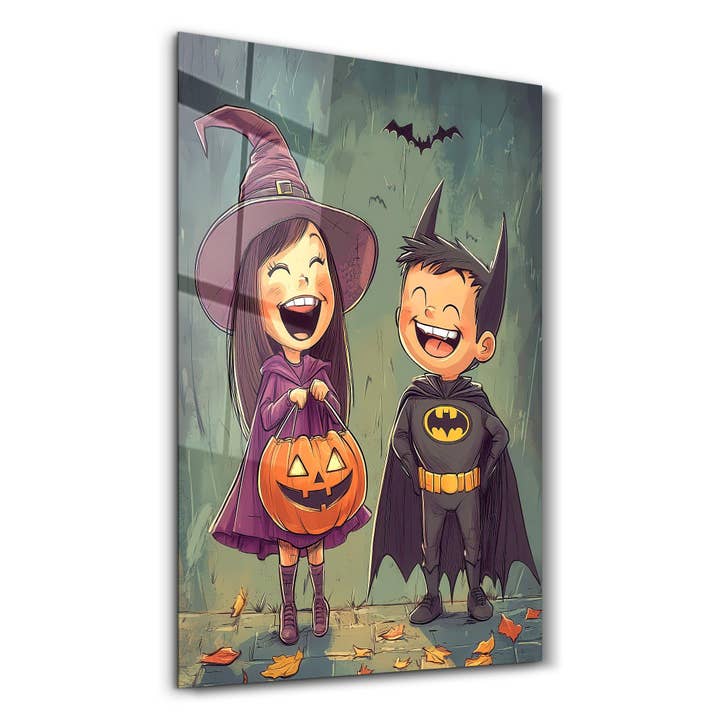 Trick-or-Treat Joy | Halloween Glass Wall Art for wholesale by Artdesigna KG
