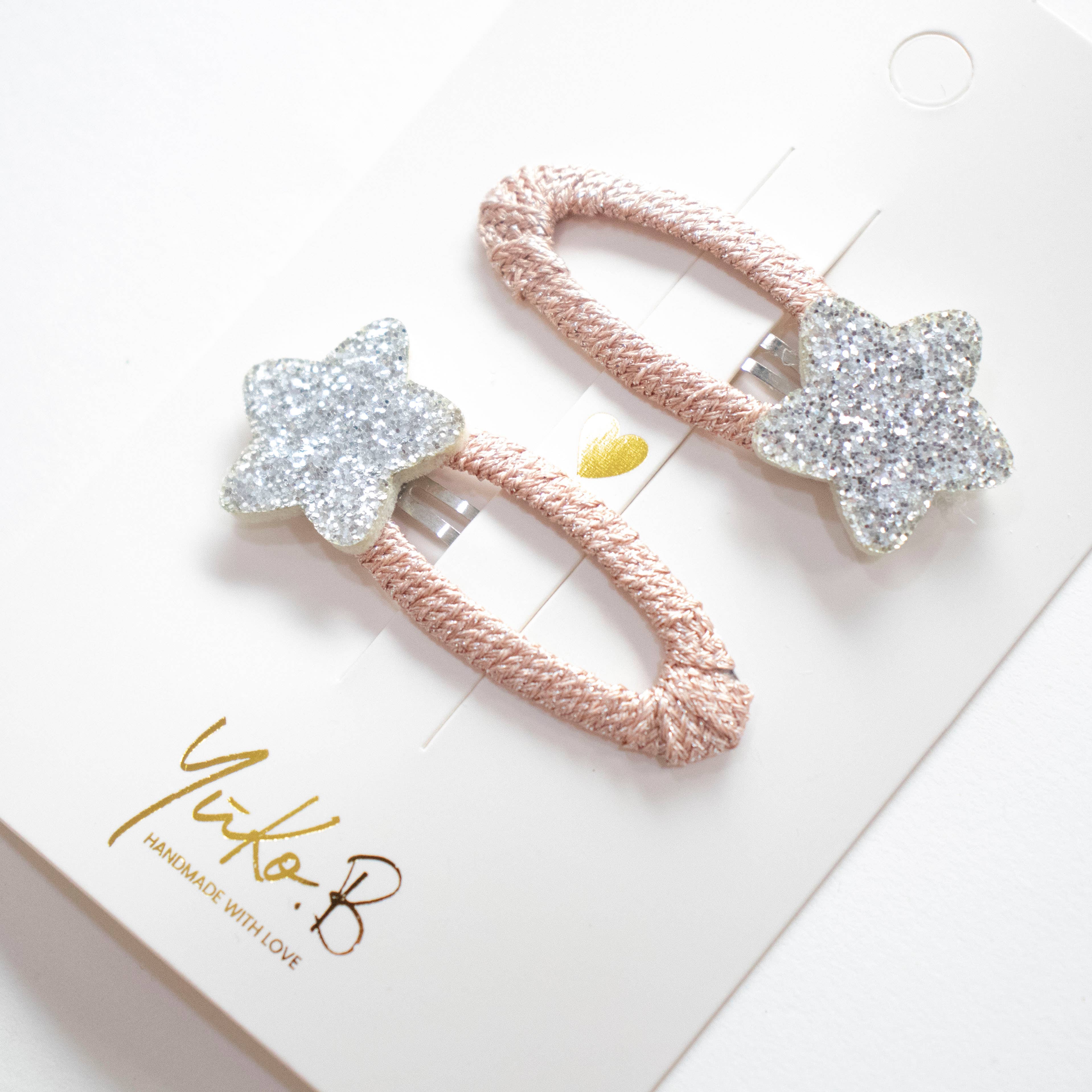 Yuko B – wholesale Barrette – kids – Children's Glitter Barrettes - Blue Stars - Paris Collection1