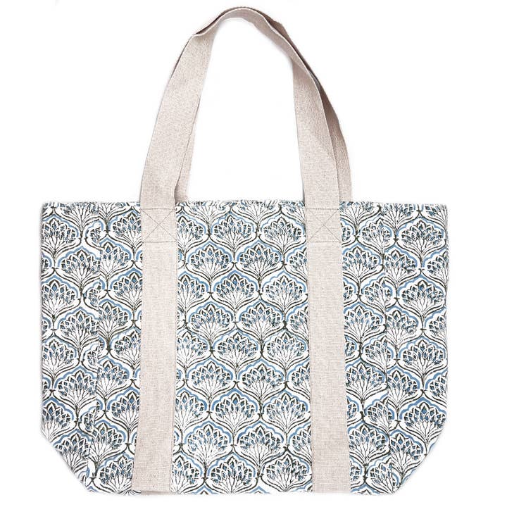 Handcrafted Canvas Bag with Block-Printed Floral Peacock for wholesale by Anju Jewelry