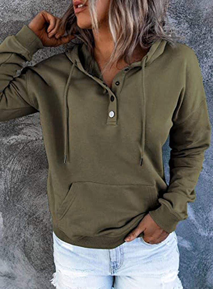 HIDDENBRAND - Wholesale Hoodie - Women's - Large Pockets Half Buttoned Hooded Sweatshirt13