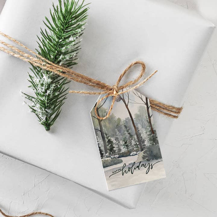 Weihnachtsgeschenkanhänger mit Winterszene für den Großhandel von The Lighthouse Sketchbook