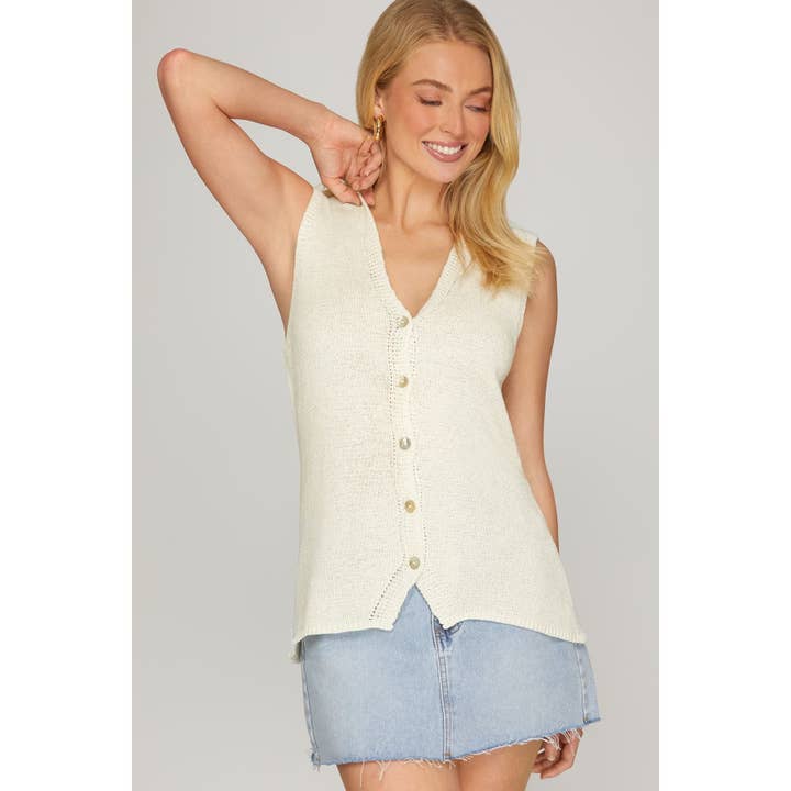 Gilet en tricot sans manches à col en V avec boutons pour la vente par BNS