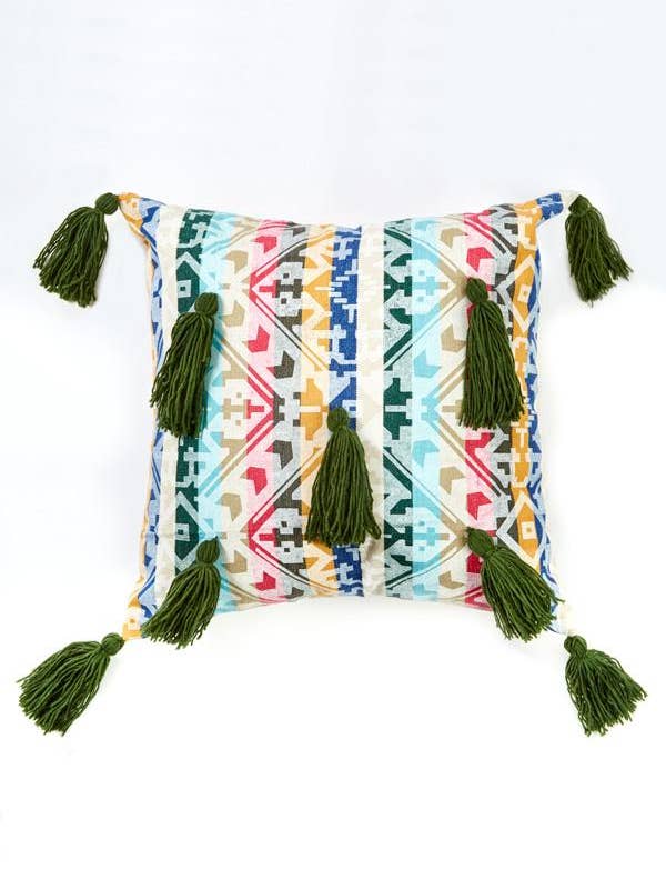 Rainbow Geo Print Tassel Throw Pillow for wholesale by Lakhays Collection Inc.